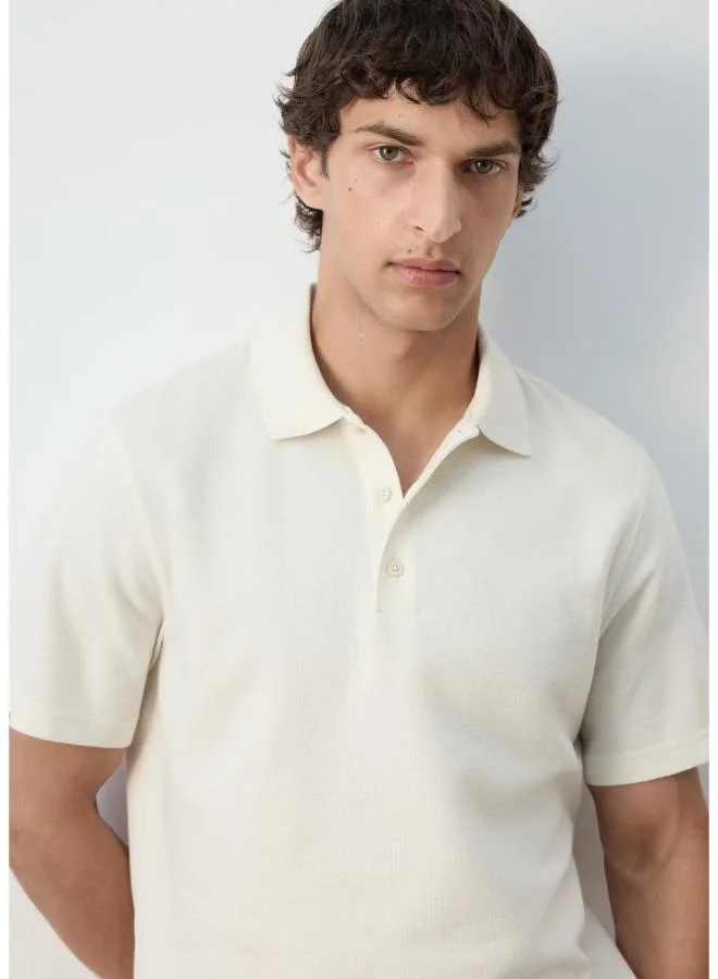Mango Man 01-BLANCO Textured Cotton Blend Polo for Men | Best Price UAE