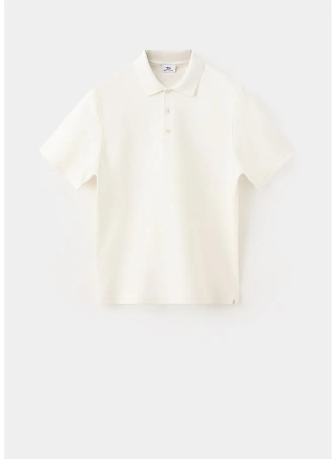 Mango Man 01-BLANCO Textured Cotton Blend Polo for Men | Best Price UAE