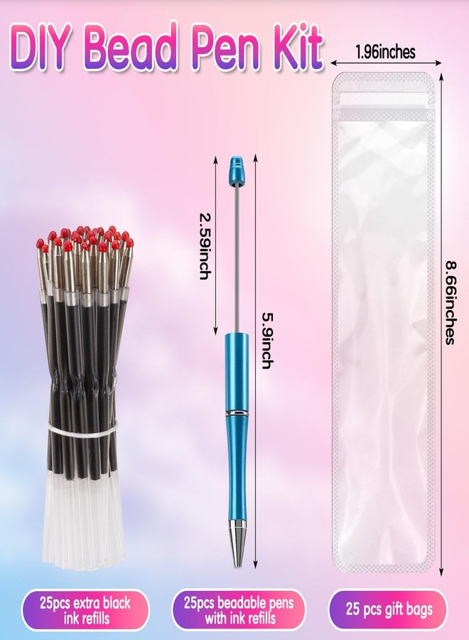 Draupnir 75 Pcs DIY Beadable Pens Kit - 25 Pens, 25 Refills & Bags, Black Ink for Students & Teachers(Multicolor) - Image 2