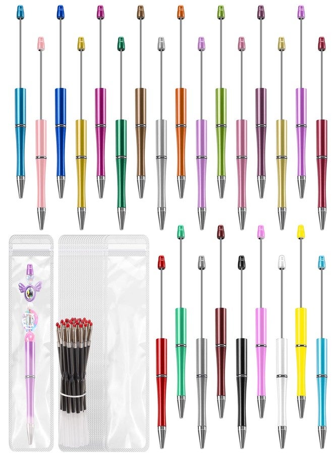 Draupnir 75 Pcs DIY Beadable Pens Kit - 25 Pens, 25 Refills & Bags, Black Ink for Students & Teachers(Multicolor) - Image 1