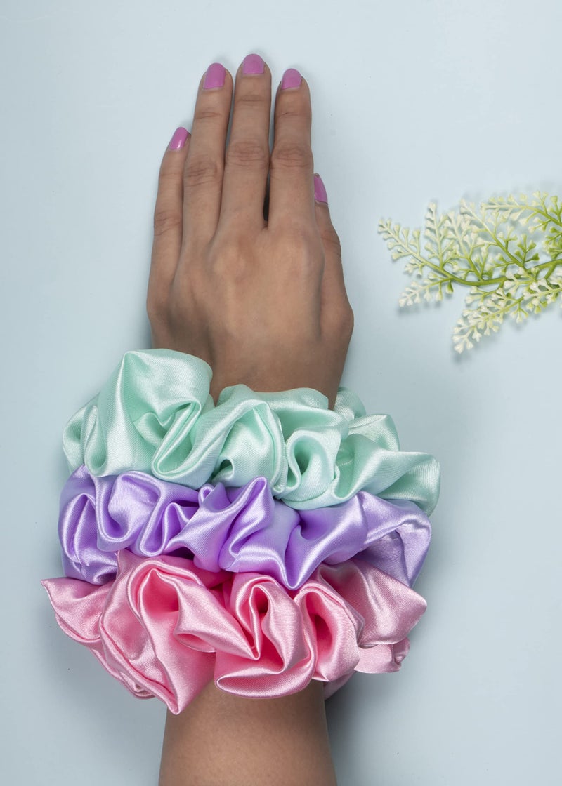 Arendelle Pack of 3 Pastel Oversized Satin Scrunchies - Image 3