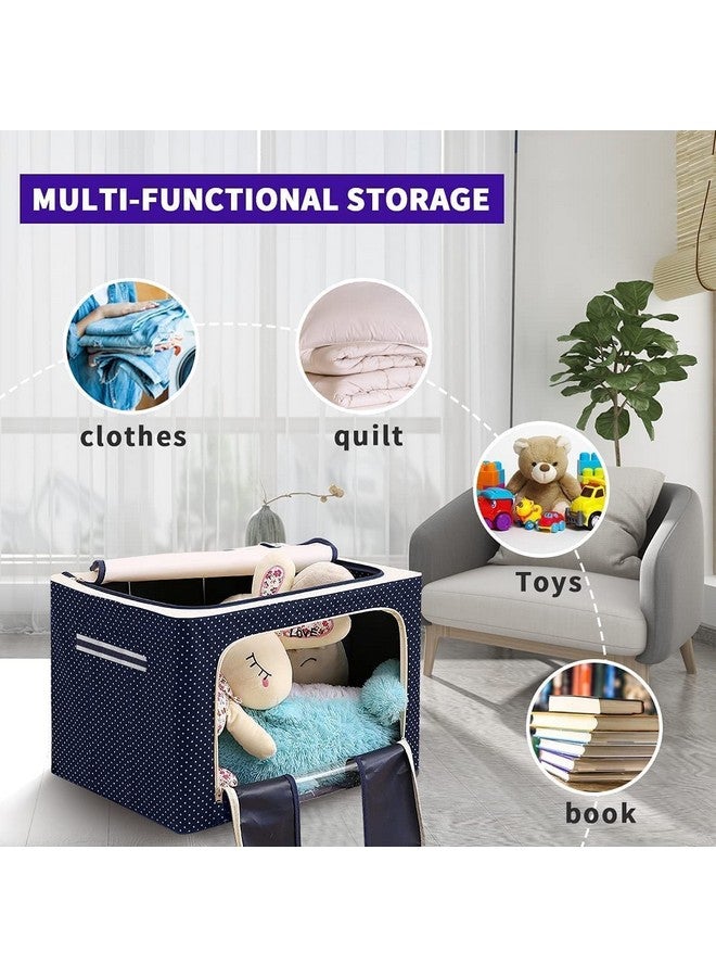 Niyam Niyam Oxford Fabric Foldable Cloths Storage Organizer Box For Saree Shirts Blanket Double Opening Zipped with Metal Frame & Carry Handles 44 Liter (3pc,Polka Dots Blue) - Image 5