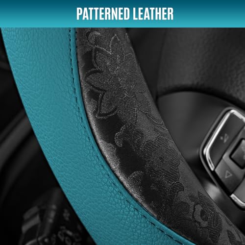 PIC AUTO Steering Wheel Cover, Black Patterned & Blue Leather Patchwork Design, Universal Fit 14.5"–15.5", Anti-Slip, Odor-Free, Soft PU Grain Leather, Durable Grip Car Accessory for Girls & Women - Image 3