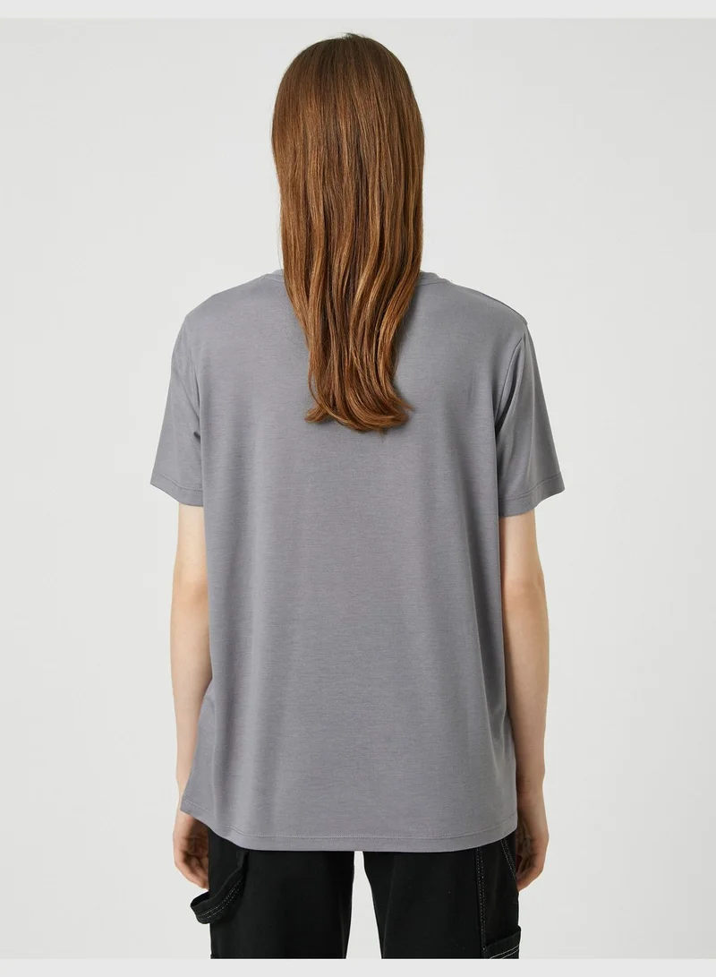 KOTON Printed Silvery T-Shirt Short Sleeve Relax Fit