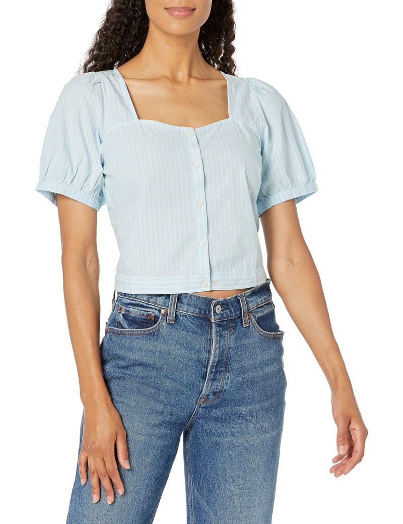 Levi's Women's Simone Short Sleeve Blouse, (New) Antigone Stripe Airy Blue, XX-Large - Image 1