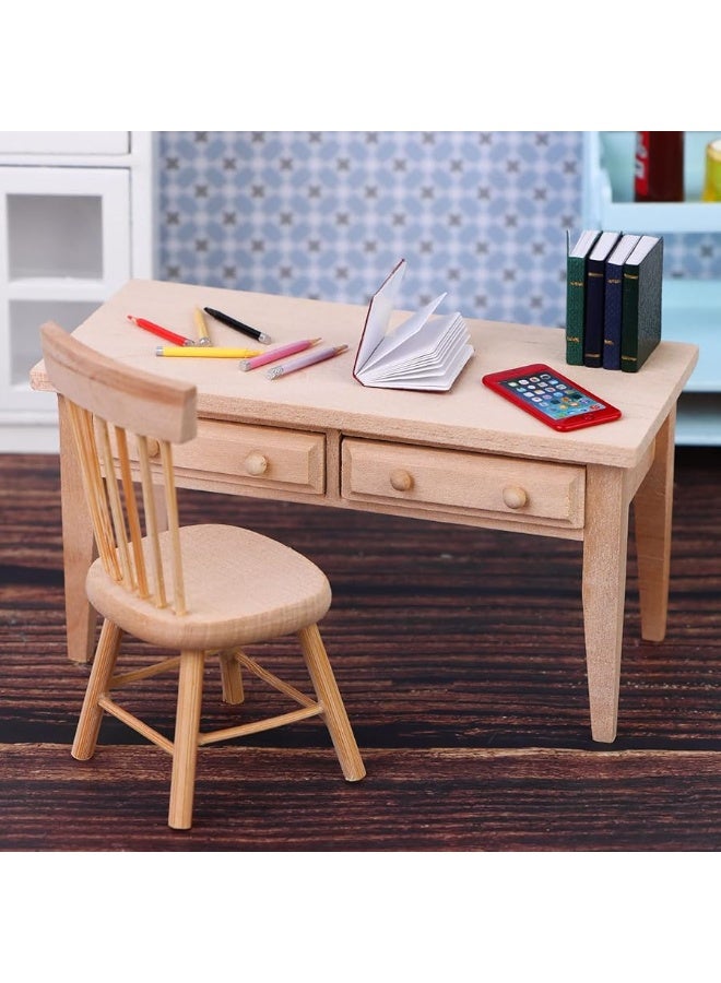 Haomian Wooden Dollhouse Furniture Mini Dollhouse Furniture of Table & Chair Miniature Living Room Kids Play Toy for Photo Props 1/12 Scale - Image 4