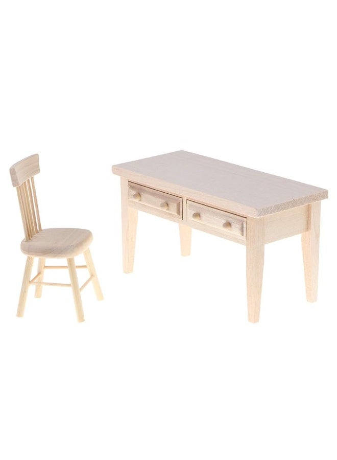 Haomian Wooden Dollhouse Furniture Mini Dollhouse Furniture of Table & Chair Miniature Living Room Kids Play Toy for Photo Props 1/12 Scale - Image 2