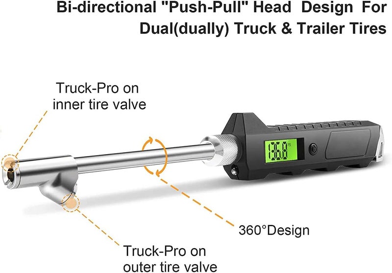 KASTWAVE Digital Tire Pressure Gauge 230 PSI Heavy Duty Dual Head for Truck and RV with Backlit LCD and Flashlight with Keyring Tyre Air Inflator Gauge With Flexible Hose for Cars Motorbike - Image 4