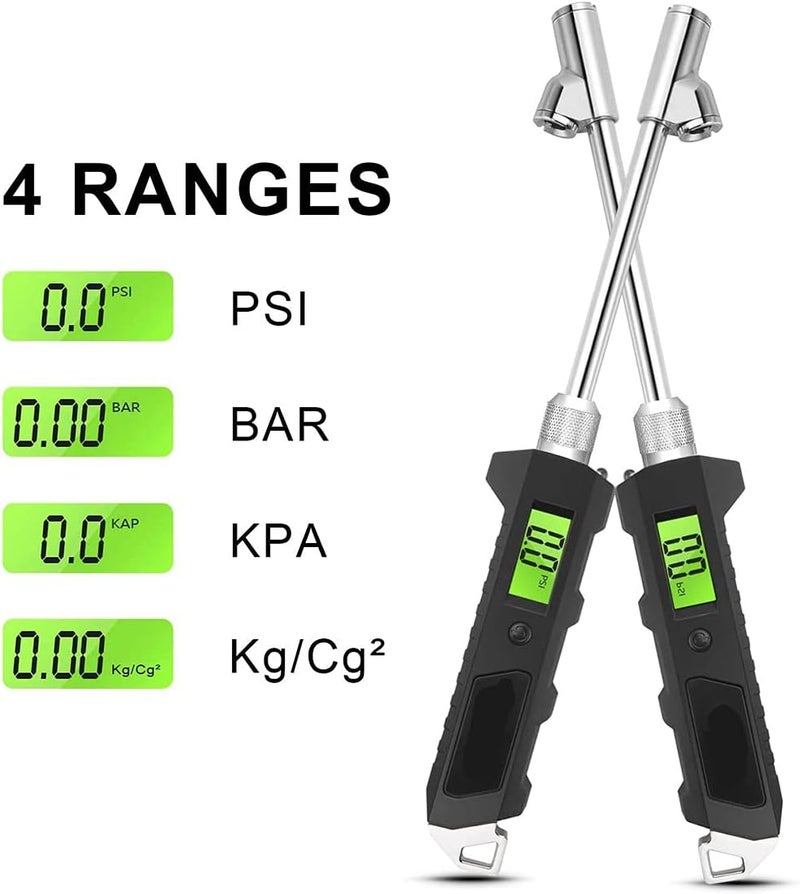 KASTWAVE Digital Tire Pressure Gauge 230 PSI Heavy Duty Dual Head for Truck and RV with Backlit LCD and Flashlight with Keyring Tyre Air Inflator Gauge With Flexible Hose for Cars Motorbike - Image 3