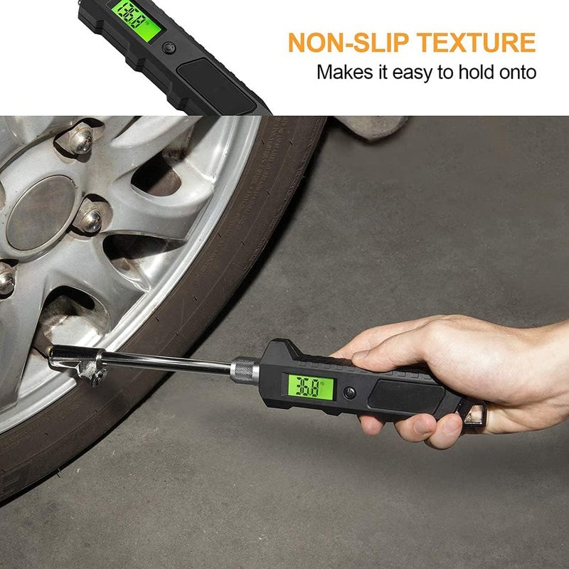 KASTWAVE Digital Tire Pressure Gauge 230 PSI Heavy Duty Dual Head for Truck and RV with Backlit LCD and Flashlight with Keyring Tyre Air Inflator Gauge With Flexible Hose for Cars Motorbike - Image 5