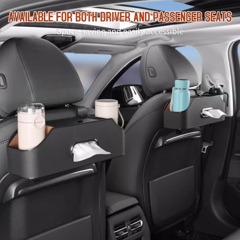Aumotop Car Backseat Organizer: Black ABS & Leather - Multifunctional With 2 Cup Holders, Phone Holder & Hooks Car Headrest Storage Box for Road Trips, Family Travel & Car Interior Tidying - Image 5
