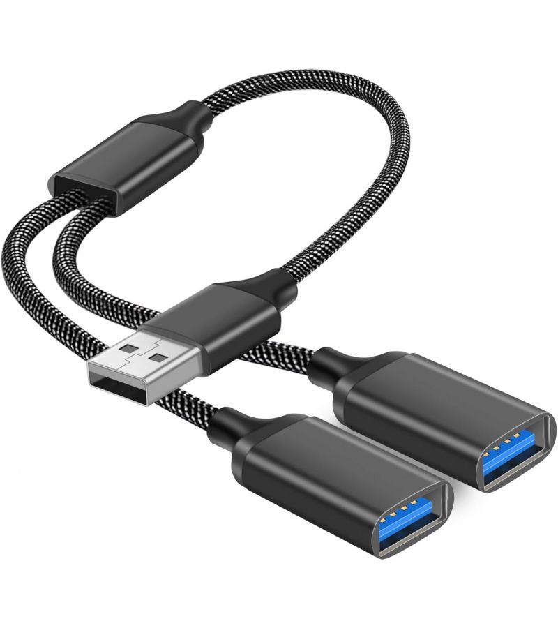 كابل مقسم USB Y ثنائي في واحد، كابل مقسم منفذ USB 2.0 مزدوج، محول USB ذكر أنثى للسيارة، لأجهزة سلسلة X S وPS4 وPS5 واللابتوب، لون أسود. - Image 2