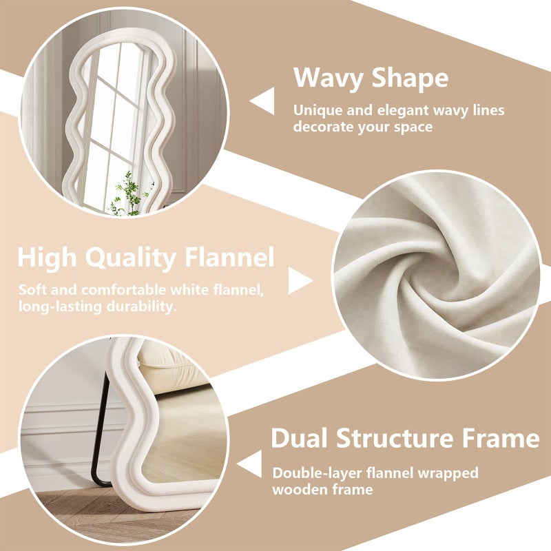 FlyEcho Full Length Mirror, 63"x24" Wavy Full Body Freely Standing Mirrors, Flannel Floor Mirror with Stand for Bedroom, Living Room, Hanging Leaning Wall Mirror Modern Home Decor - Image 5