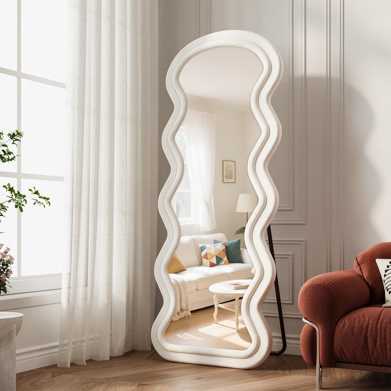 FlyEcho Full Length Mirror, 63"x24" Wavy Full Body Freely Standing Mirrors, Flannel Floor Mirror with Stand for Bedroom, Living Room, Hanging Leaning Wall Mirror Modern Home Decor - Image 2