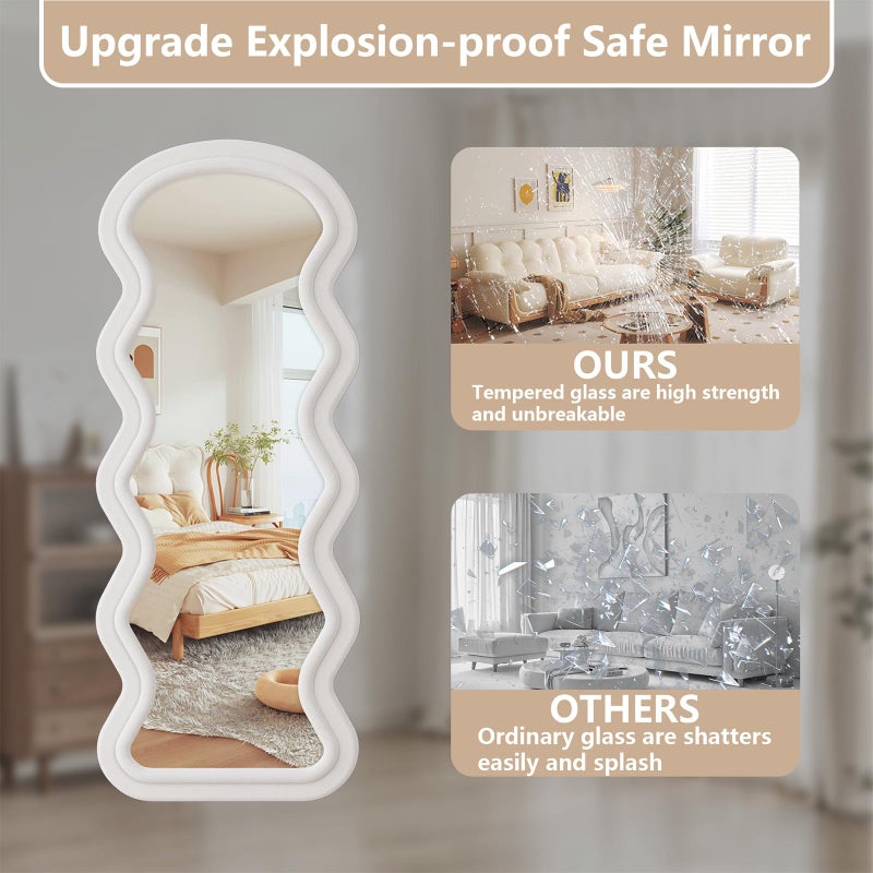FlyEcho Full Length Mirror, 63"x24" Wavy Full Body Freely Standing Mirrors, Flannel Floor Mirror with Stand for Bedroom, Living Room, Hanging Leaning Wall Mirror Modern Home Decor - Image 3