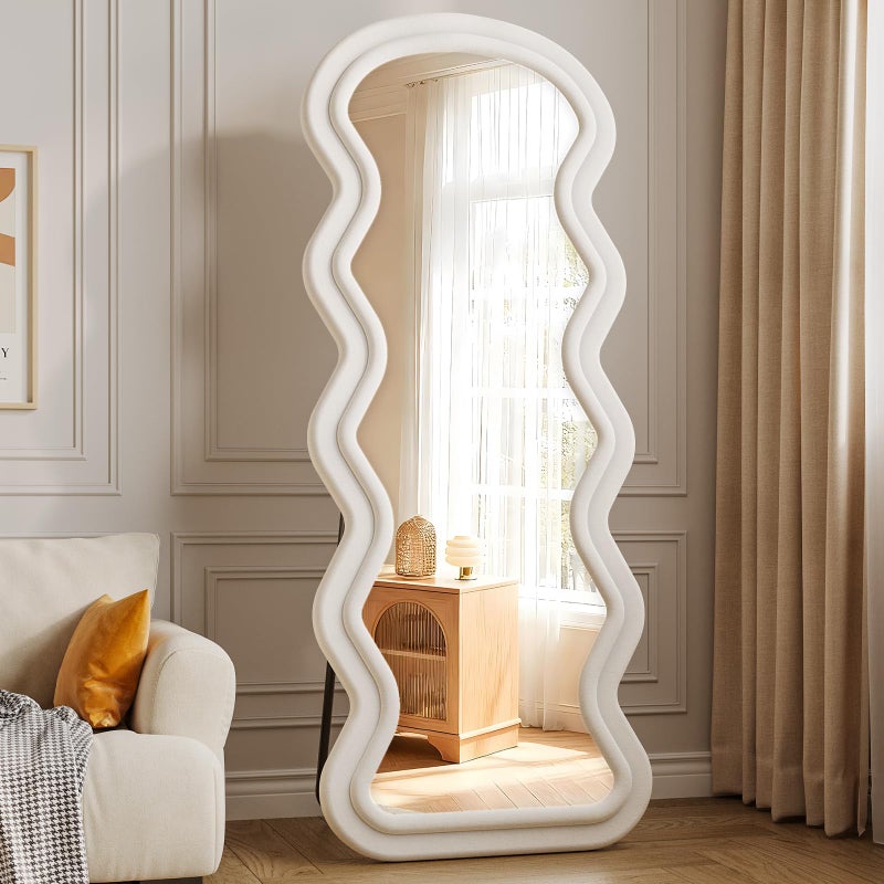 FlyEcho Full Length Mirror, 63"x24" Wavy Full Body Freely Standing Mirrors, Flannel Floor Mirror with Stand for Bedroom, Living Room, Hanging Leaning Wall Mirror Modern Home Decor - Image 1