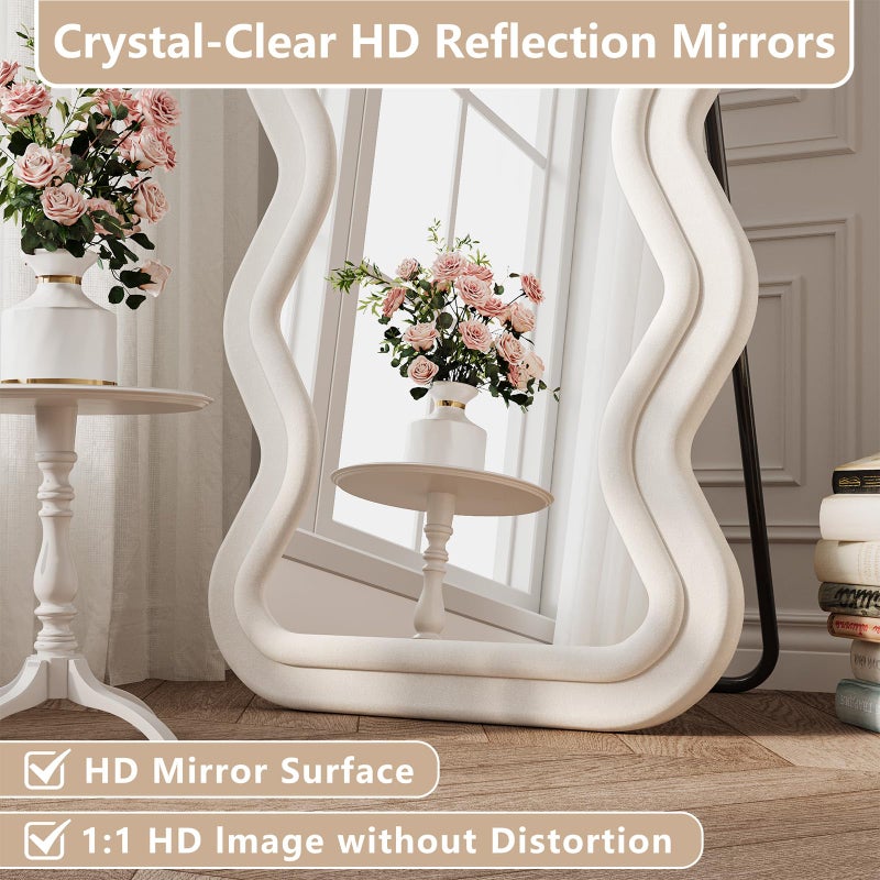 FlyEcho Full Length Mirror, 63"x24" Wavy Full Body Freely Standing Mirrors, Flannel Floor Mirror with Stand for Bedroom, Living Room, Hanging Leaning Wall Mirror Modern Home Decor - Image 4