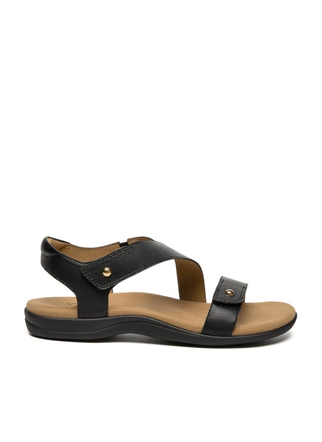 Athlefit Orthopedic Sandals for Women Summer Comfortable Arch Support Sandals Orthotic Leather Black Flat Sandals Size 9.5 - Image 1