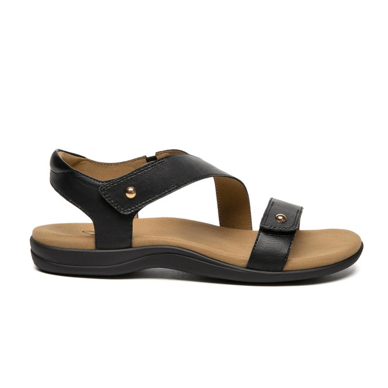 Athlefit Orthopedic Sandals for Women Summer Comfortable Arch Support Sandals Orthotic Leather Black Flat Sandals Size 9.5 - Image 3