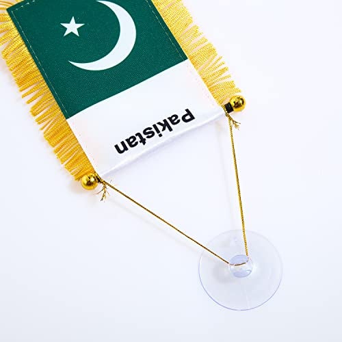 CANTENDO 2 Pack Pakistan Window Hanging Flag,Mini Pakistani Car Flag with Pole Tassel Suction Cup Rearview Mirror Decoration(3x5 Inch) - Image 3