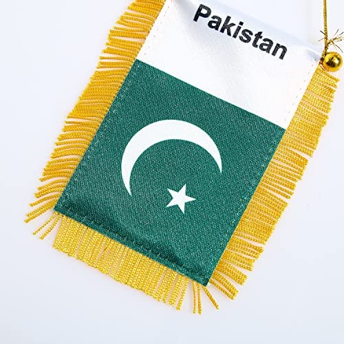 CANTENDO 2 Pack Pakistan Window Hanging Flag,Mini Pakistani Car Flag with Pole Tassel Suction Cup Rearview Mirror Decoration(3x5 Inch) - Image 4