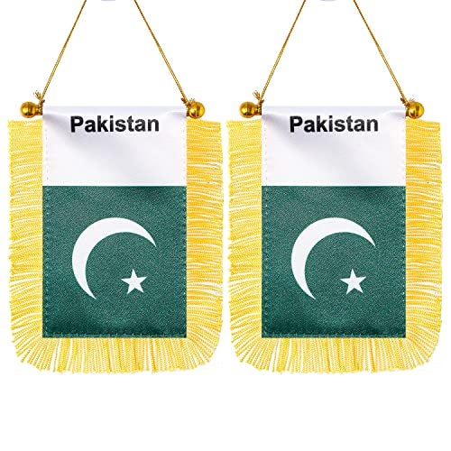 CANTENDO 2 Pack Pakistan Window Hanging Flag,Mini Pakistani Car Flag with Pole Tassel Suction Cup Rearview Mirror Decoration(3x5 Inch) - Image 1
