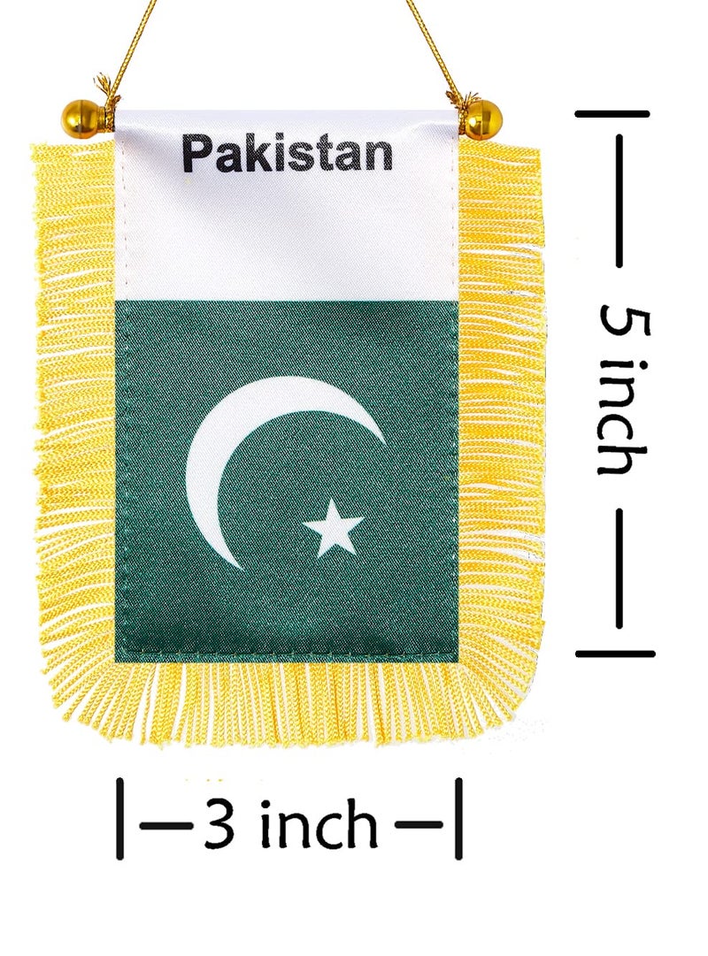 CANTENDO 2 Pack Pakistan Window Hanging Flag,Mini Pakistani Car Flag with Pole Tassel Suction Cup Rearview Mirror Decoration(3x5 Inch) - Image 2