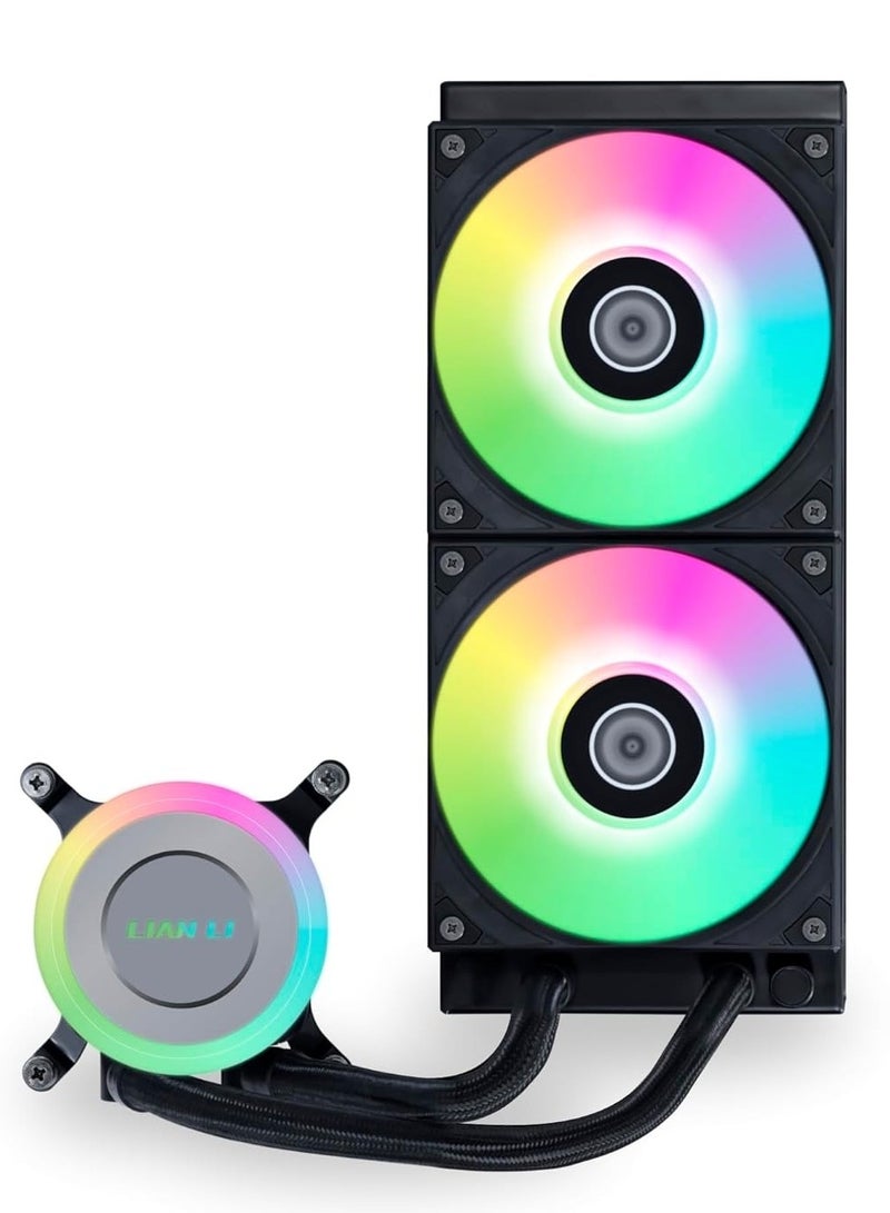 ليان لي مبرد وحدة المعالجة المركزية السائل GA II Lite 240 RGB AIO - مشعاع ألومنيوم 240 مم، مضخة 3800 دورة في الدقيقة، مراوح ARGB هيدروليكية 2500 دورة في الدقيقة، متوافق مع Intel LGA 1700/1851 وAMD AM4/AM5، أنبوب مضفر 400 مم، شعار مضخة دوارة، كابل مروحة متسلسل، أسود | GA2L24RB - Image 1