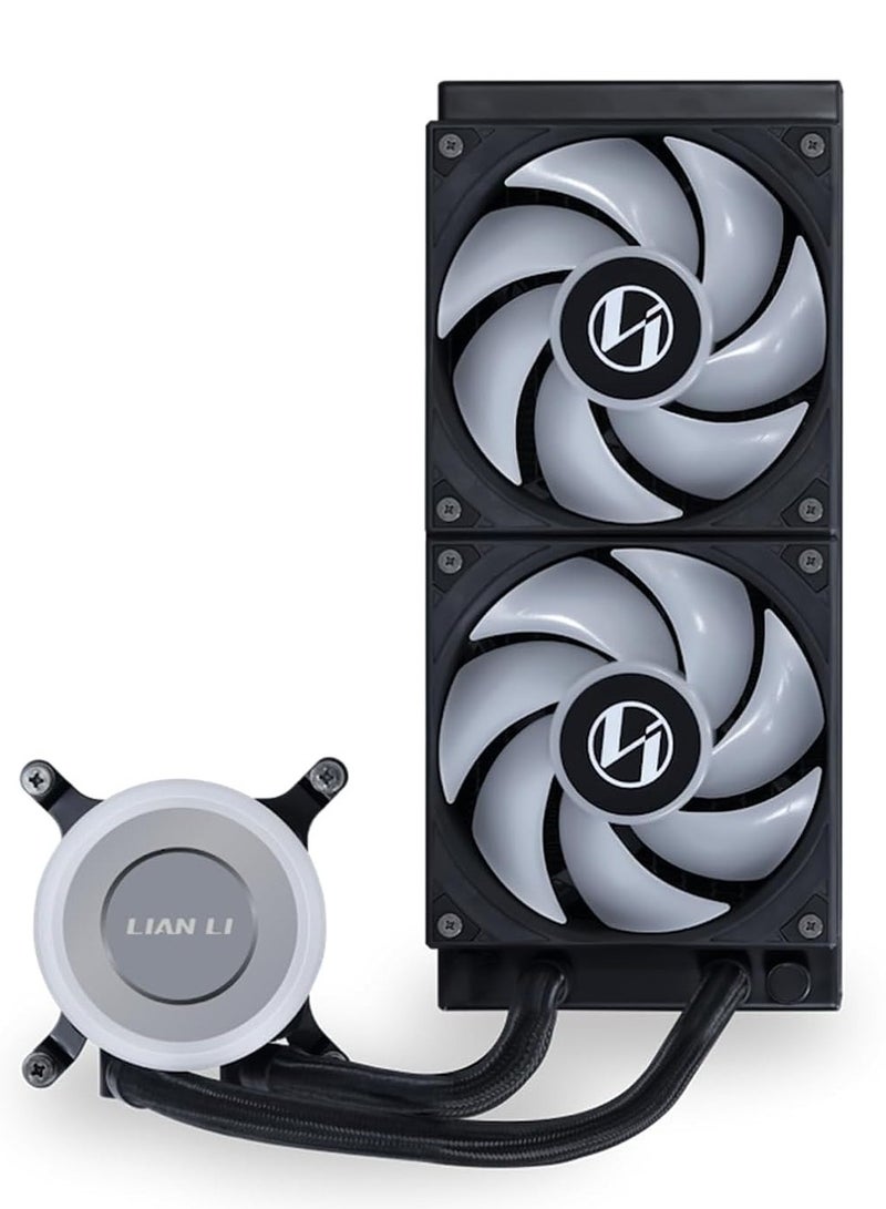 ليان لي مبرد وحدة المعالجة المركزية السائل GA II Lite 240 RGB AIO - مشعاع ألومنيوم 240 مم، مضخة 3800 دورة في الدقيقة، مراوح ARGB هيدروليكية 2500 دورة في الدقيقة، متوافق مع Intel LGA 1700/1851 وAMD AM4/AM5، أنبوب مضفر 400 مم، شعار مضخة دوارة، كابل مروحة متسلسل، أسود | GA2L24RB - Image 3