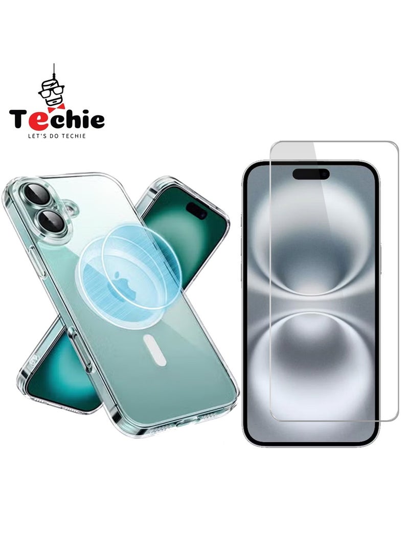 Techie Apple iPhone 16 Case and Screen Protector Combo Pack 2 in 1 - Clear Case with MagSafe with HD Tempered Glass Screen Protector - Image 1