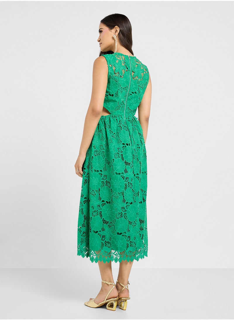 Just Me - Lace Detailed  Crew Neck Cutout Dress - Image 1