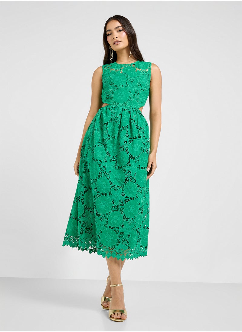 Just Me - Lace Detailed  Crew Neck Cutout Dress - Image 1