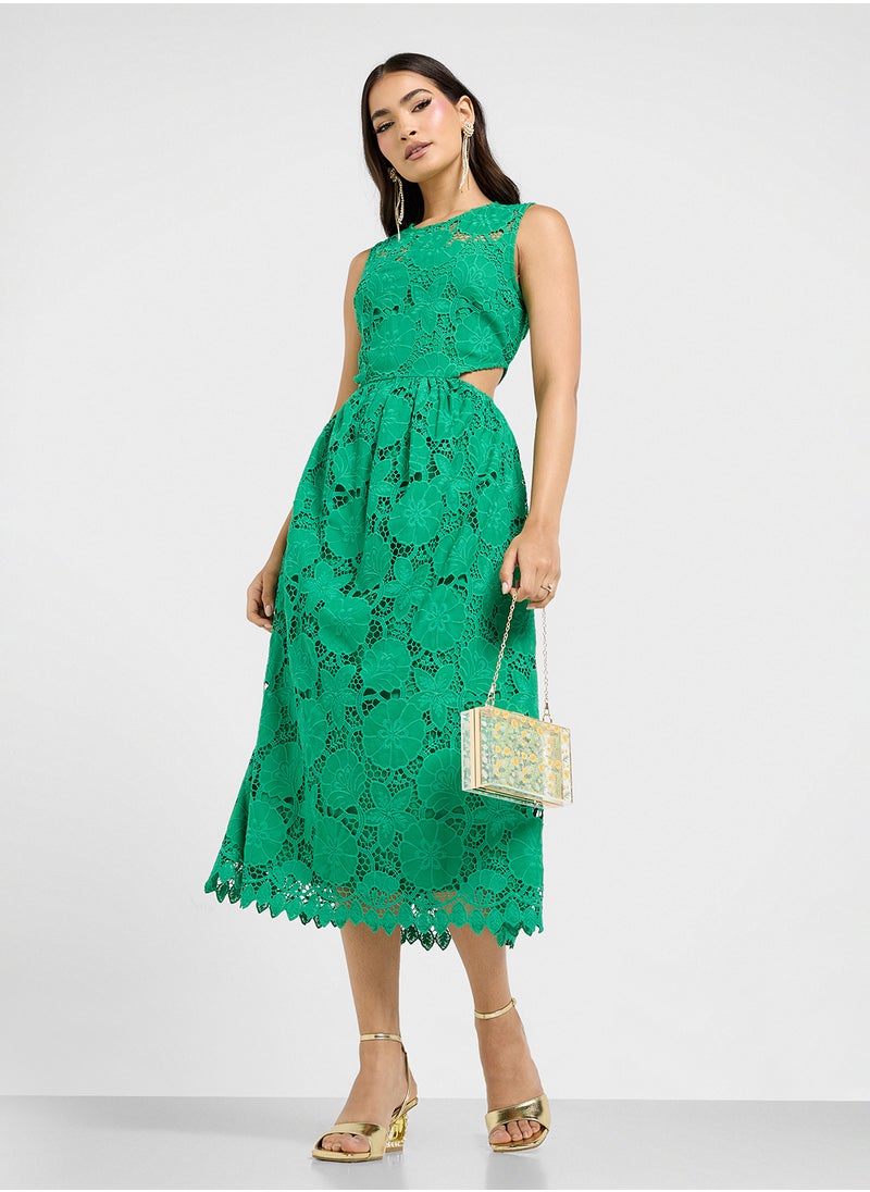 Just Me - Lace Detailed  Crew Neck Cutout Dress - Image 1