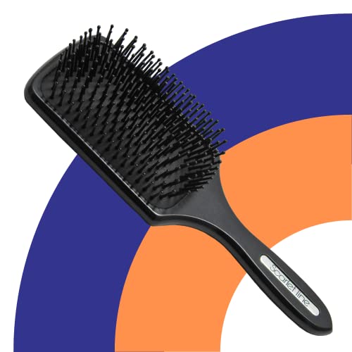 Scarlet Line Professional Matte Finish Large Paddle Hair Styling Salon Brush with Back Side Crystal Mirror n Wooden Handle for Men n Women_Black - Image 1