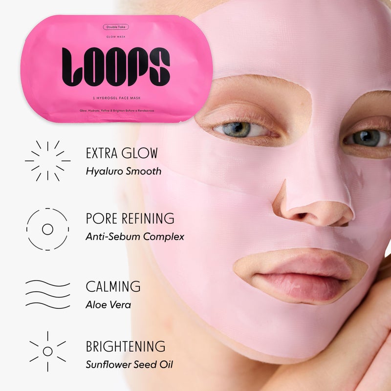 LOOPS DOUBLE TAKE - Glow Hydrogel Face Masks - Calms and Soothes Skin - Refine Pores and Smooth for a Flawless Face - Hydrating Skin Mask Face Mask Leaves You Refreshed and Loumonus, 5pc - Image 3