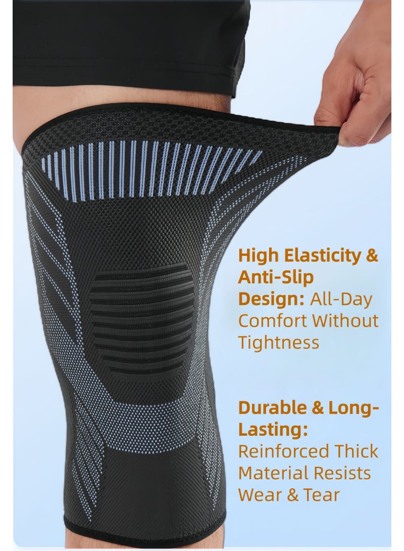 Hiras Knee Brace for Men & Women - 2-Piece Adjustable Compression Sleeves for Knee Pain Relief & Joint Support, Anti-Slip High-Elastic Sport Knee Pads for Running, Basketball, Gym Workout & Injury Recovery - Image 3