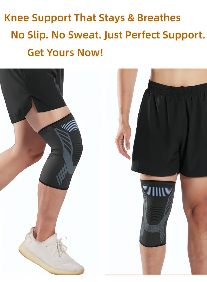 Hiras Knee Brace for Men & Women - 2-Piece Adjustable Compression Sleeves for Knee Pain Relief & Joint Support, Anti-Slip High-Elastic Sport Knee Pads for Running, Basketball, Gym Workout & Injury Recovery - Image 2