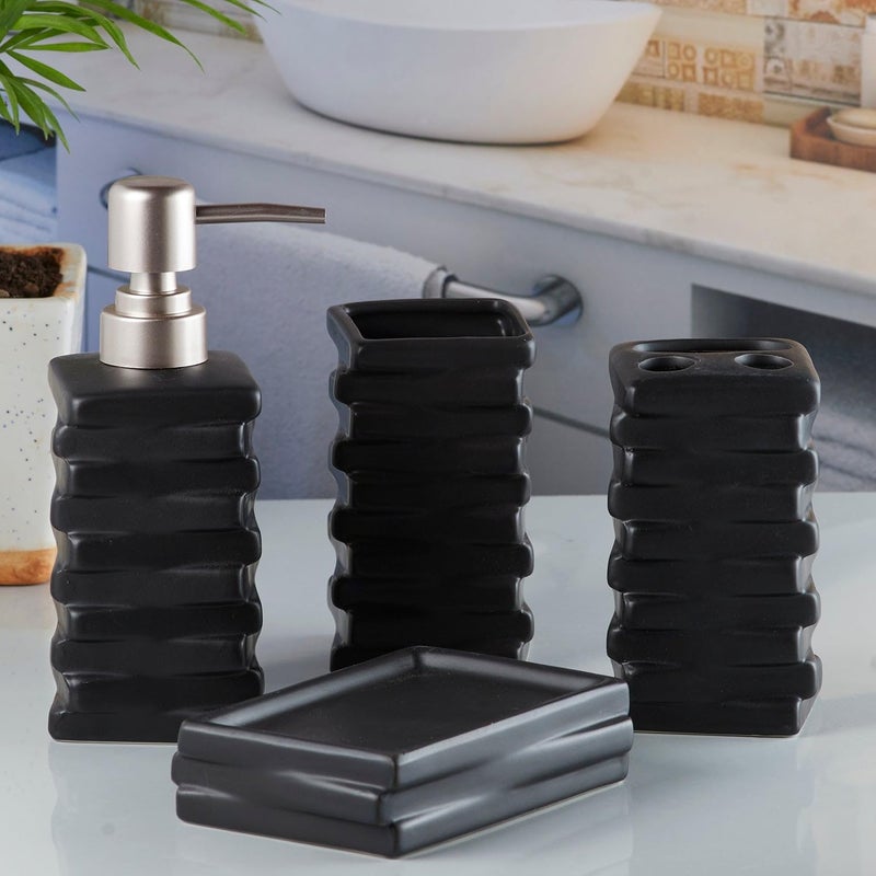 Kookee Ceramic Bathroom Accessories Set of 4, Modern Bath Set with Liquid handwash Soap Dispenser and Toothbrush Holder for Home (10252) - Image 2