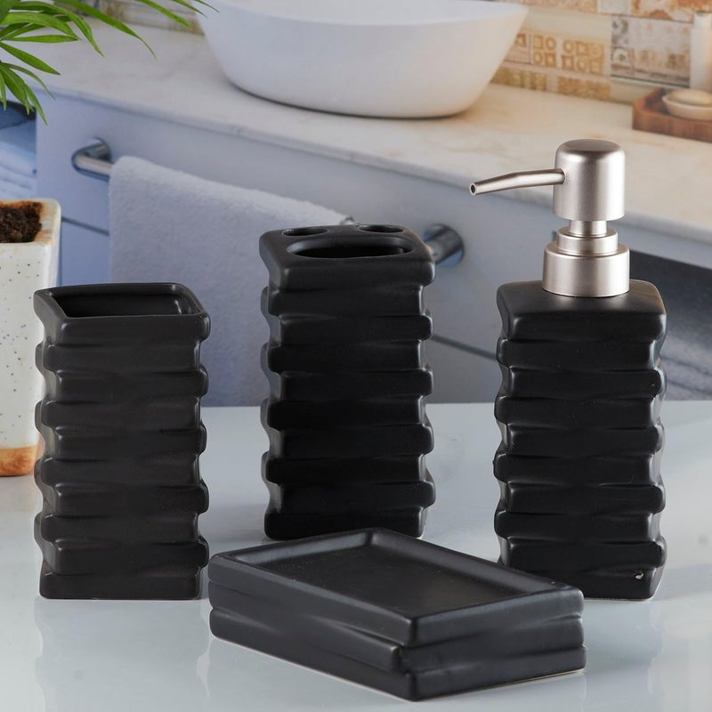 Kookee Ceramic Bathroom Accessories Set of 4, Modern Bath Set with Liquid handwash Soap Dispenser and Toothbrush Holder for Home (10252) - Image 3
