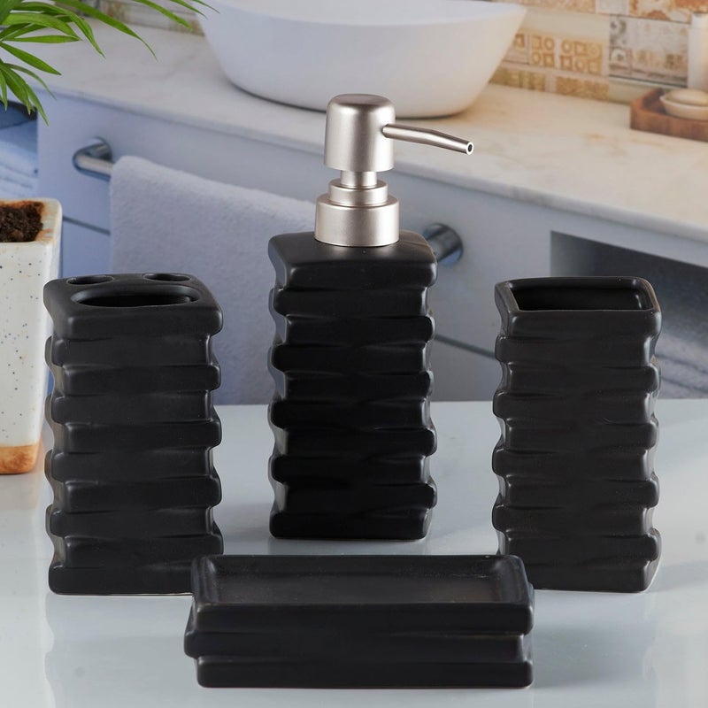Kookee Ceramic Bathroom Accessories Set of 4, Modern Bath Set with Liquid handwash Soap Dispenser and Toothbrush Holder for Home (10252) - Image 4