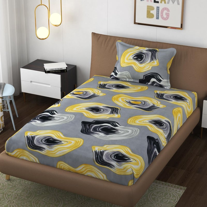 BLUSH & BLOOM Super Soft Cotton Feel All Round Elastic Fitted Single Bedsheet with 1 Pillow Cover-36 x 72 x 8 Inches, 92 cm x 182 cm x 20 cm-Grey - Image 1
