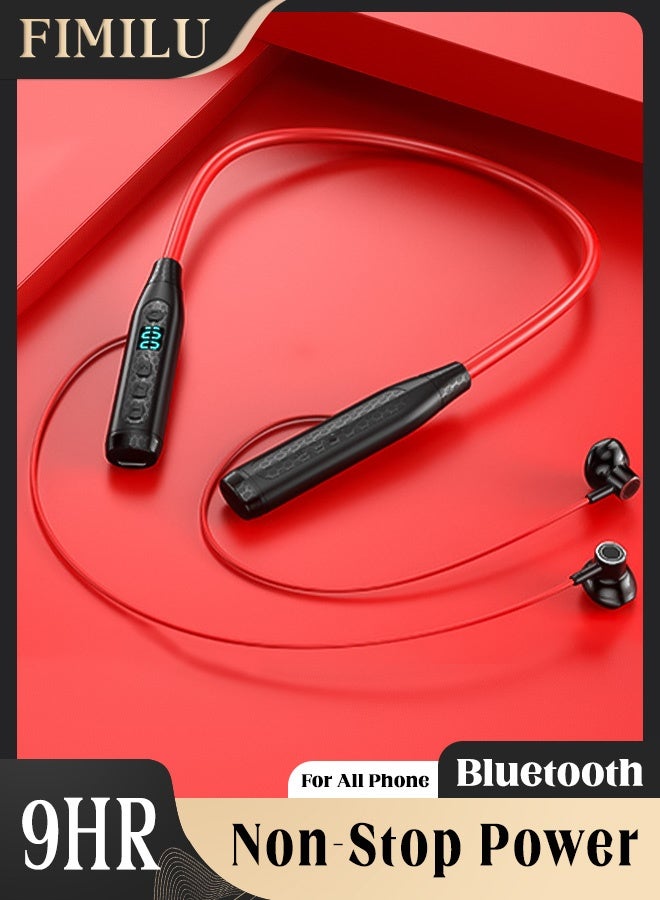 FIMILU Wireless Neckband Headset Bluetooth Headphones HIFI Sound Noise Cancelling Earbuds Sweatproof Earpods Fast Charging & Long Battery Life – Earphones for Sports Gaming Travel Ear Buds with Mic for All Huawei Samsung Honor Xiaomi Android Apple Headphone Red - Image 1