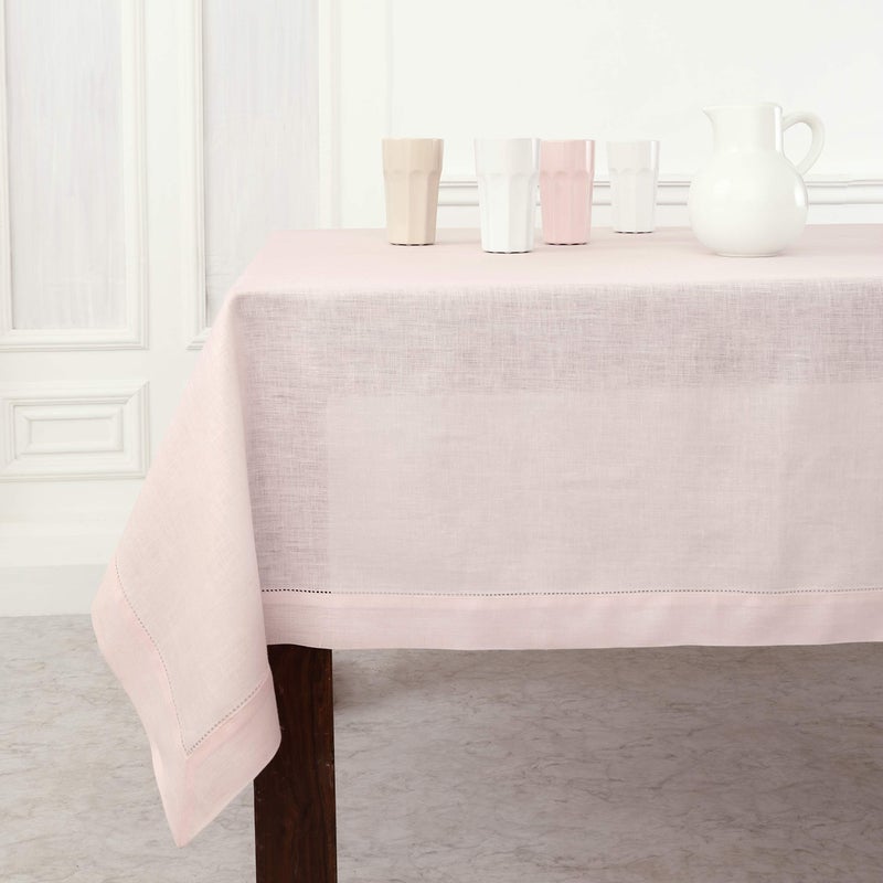 Solino Home Solino Home Linen Tablecloth 60 x 108 Inch  Classic Hemstitch 100 Pure Linen Pink Table Cloth for Rectangle Tables  Machine Washable Fabric Tablecloth for Spring Summer 