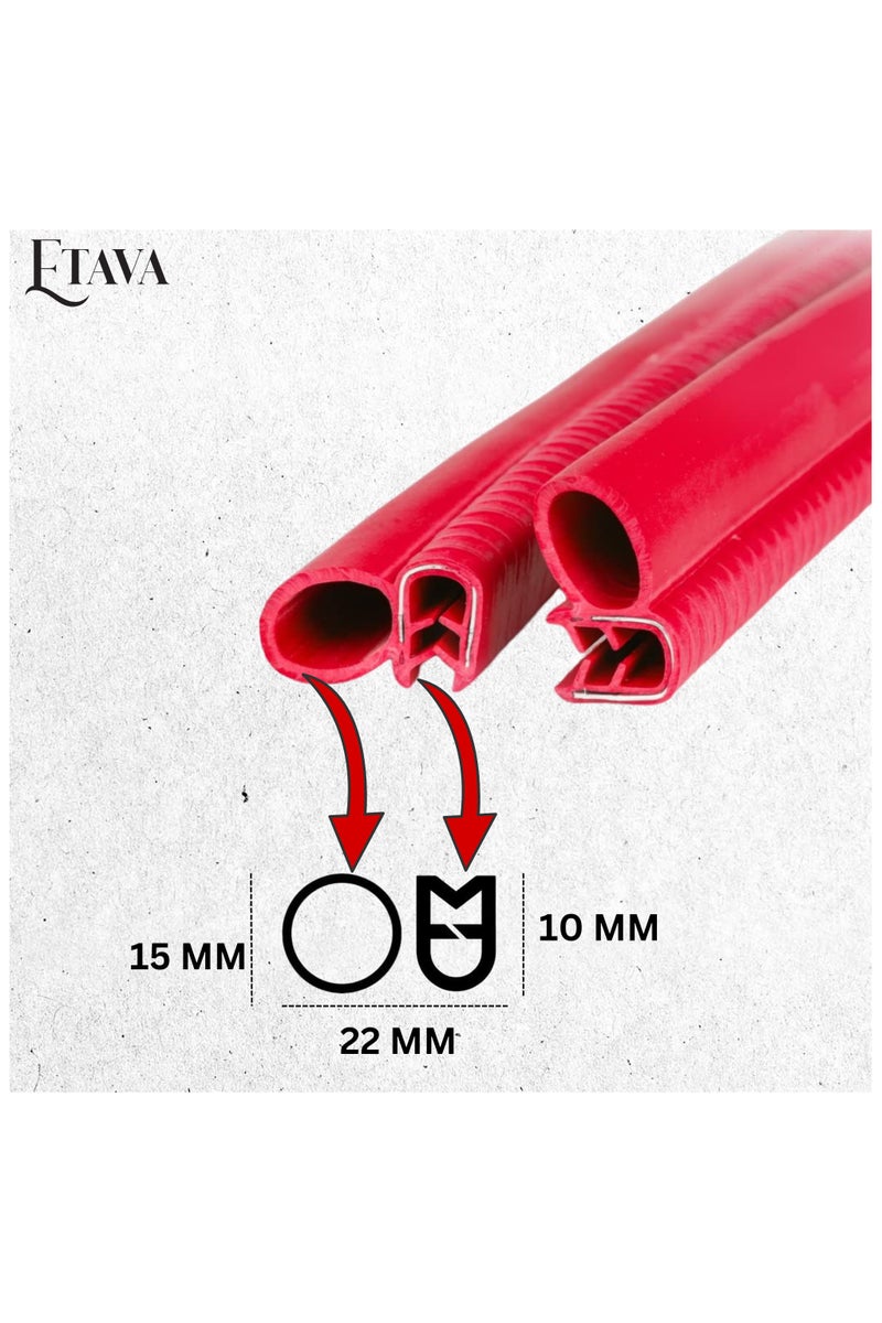 ETAVA Car Door Edge Guard Rubber Clip (2 Pcs, 25cm Each) | U Shape Anti-Collision Bumper Strip | Universal Fit – No Glue – Scratch Protector for Most Cars – Red - Image 3