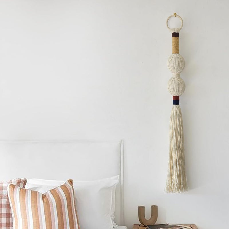 IOWER Macrame Wall Hanging Boho Decor Yarn Wall Art Small Sphericity Cotton Textile Tassel Hanging Fiber Art for Living Room Bedroom 27'' L x 2.3'' W - Image 4