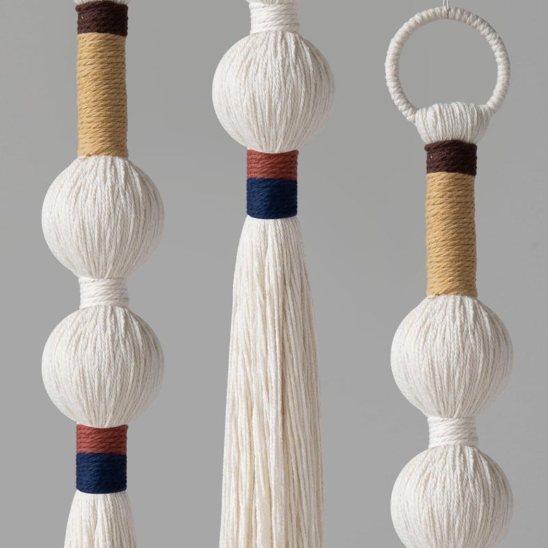IOWER Macrame Wall Hanging Boho Decor Yarn Wall Art Small Sphericity Cotton Textile Tassel Hanging Fiber Art for Living Room Bedroom 27'' L x 2.3'' W - Image 5