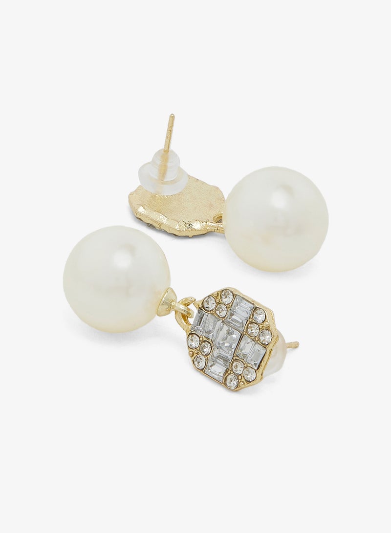 ELLA Pearl Detail Gold Accent Drop Down Earring - Image 2