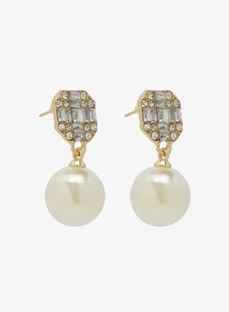 ELLA Pearl Detail Gold Accent Drop Down Earring - Image 1