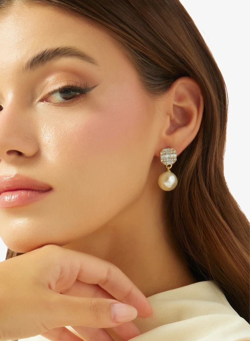 Ella White Pearl Detail Gold Accent Drop Down Earring for Women | Best Price UAE