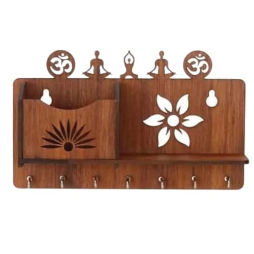 My Dream Carts OM Yoga Design MDF Wood Wall Mounted Key Holders Mobile Stand for Wall Decor Wooden Keys Hanger Stylish Hook Stand Key Organizer for Home Decor, Office Decor Key Chain Holders for Wall - Image 1